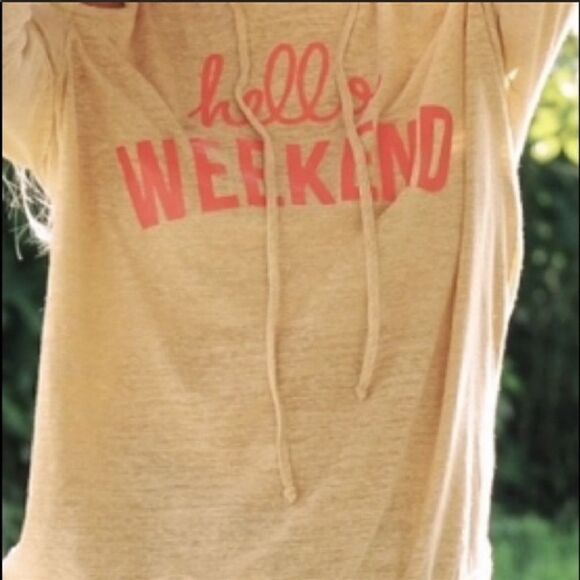 “Hello Weekend” Graphic Cold Shoulder Hoodie‎ - Picture 4 of 13